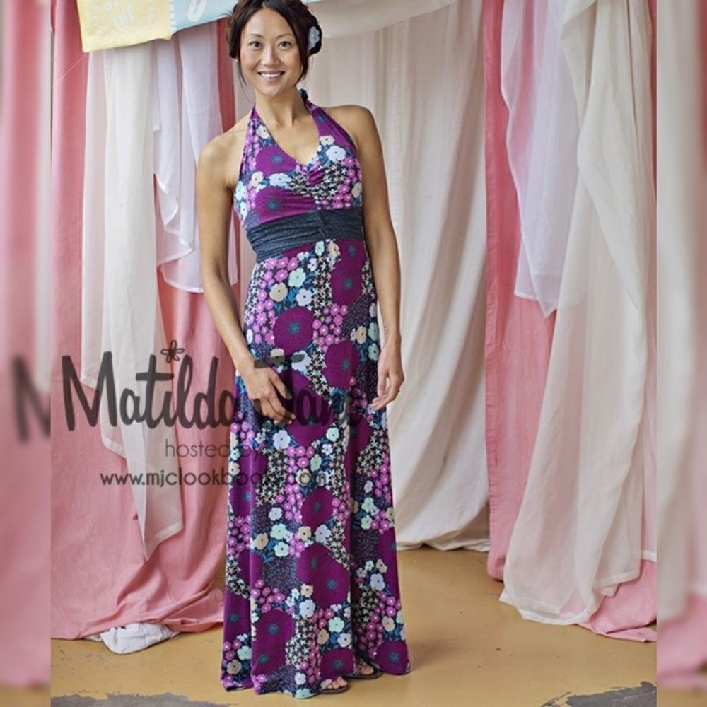 Matilda Jane Ladies My Fair Lady Maxi Dress size Medium Floral Plum.Armpit to a
